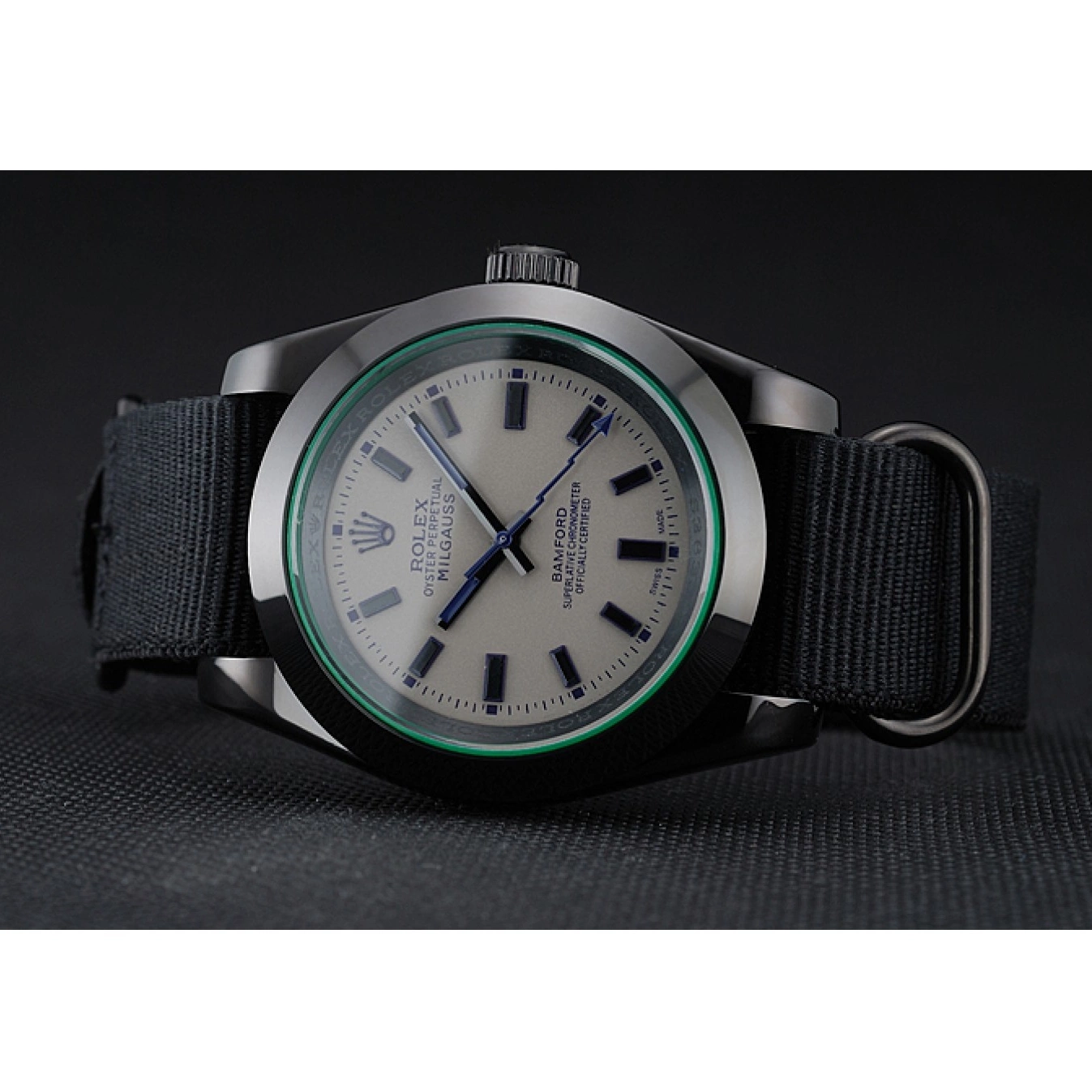 Aaa fake watches 622000 Bamford Strap Nylon Milgauss Rolex Black 0629